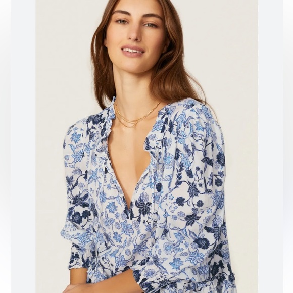 Misa Maya Mini Dress Menara Petals Blue Floral Size Small - Picture 2 of 11